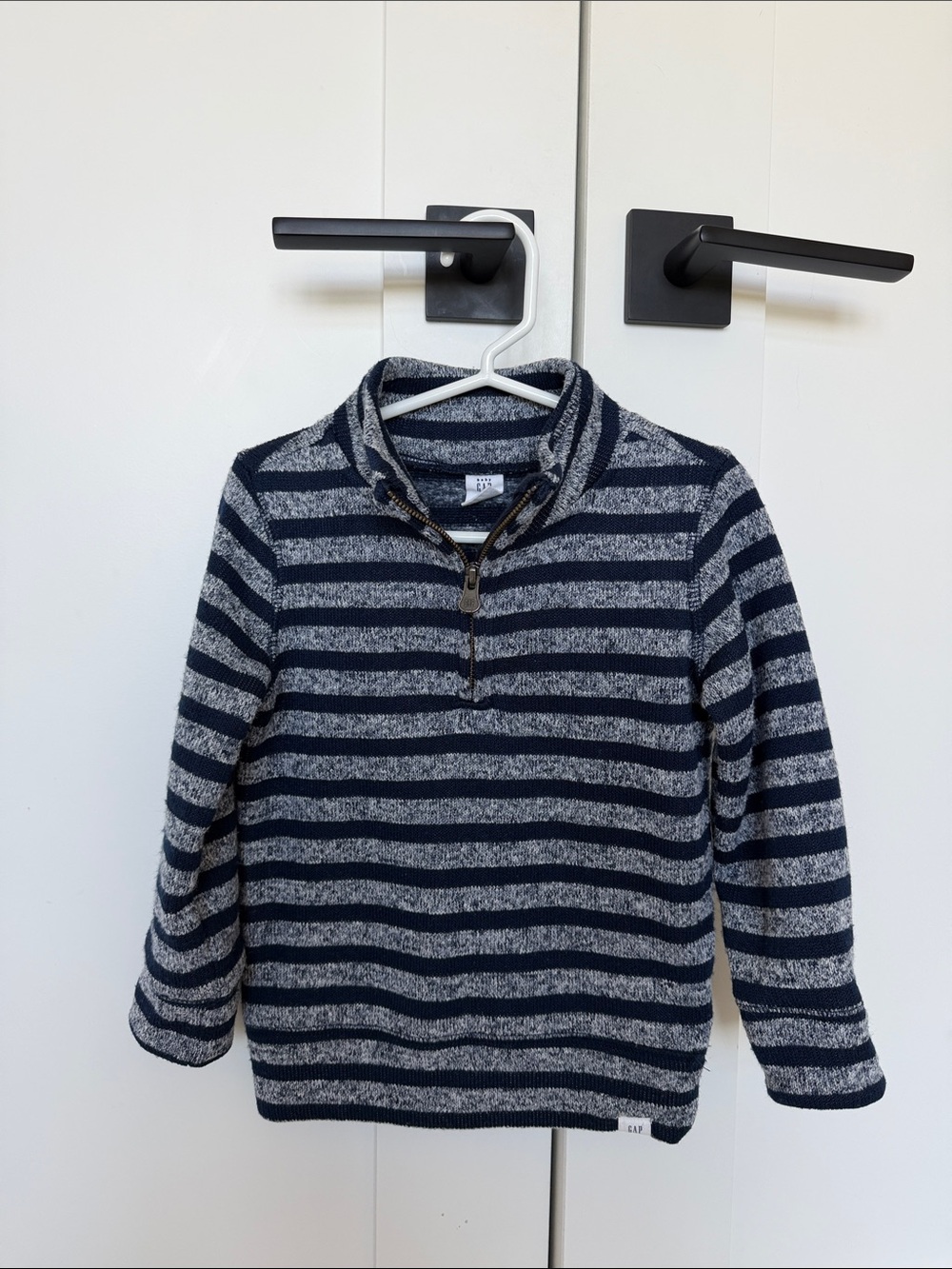 GAP Navy & Heather Gray Striped Half-Zip Sweater - 3T
